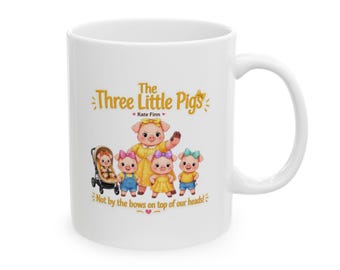 Three Little Pigs Coffee Mug | Cute Pig Family Cup | Storybook Mom Gift | Whimsical Kids Book Mug | Kate Finn Ceramic Coffee Cup 11oz 15oz