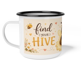 Find Your Hive™ Enamel Camp Cup | Queen Bee Mug | Inspirational Camping Coffee Cup | Encouragement Gift for Women