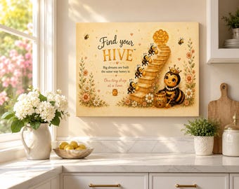 Find Your Hive™ Canvas Print | Inspirational Bee Wall Art | One Tiny Drop at a Time | Positive Mindset Decor