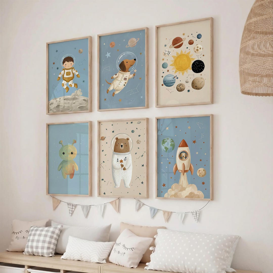 Space Nursery Wall Art Bundle, Playful Kids Room Print Set 50+ Prints ...