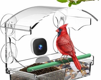 Doorzichtige acryl vogelvoedercamera – raammontage, zonne-energie, full-colour nachtzicht