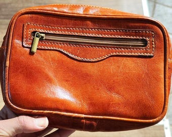 Cartera de mano marroquí hecha a mano, organizador de viaje personalizado, estuche de cuero de grano completo, neceser