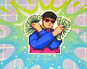 Oliver Tree Inspired Turbo Pixel Style Vinyl Decal with Sand Glitter texture (2")