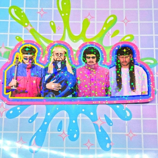 Vinilo adhesivo con cápsula de estilo holográfico de estrella colorida inspirado en Oliver Tree (5")