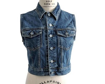 Chaleco vaquero vintage de los 90 de Calvin Klein Jeans, fabricado en EE. UU., estilo camionero corto, talla grande.