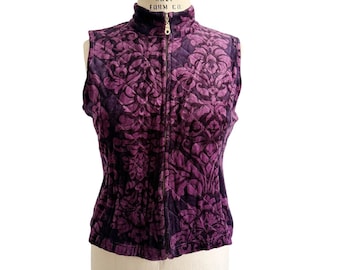 Charter Club Petite Quilted Velour Floral Damask Vest Purple Pink Mock Neck PM