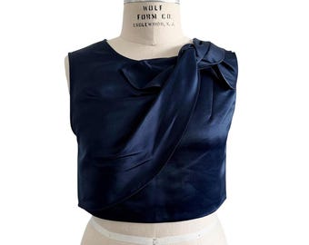 NWT ERIN Erin Fetherston Beau Navy Blue Satin Bow Crop Top Size 10