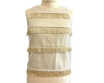 Anthropologie Sunday in Brooklyn Metallic Fringe Tweed Shell Top Size Medium