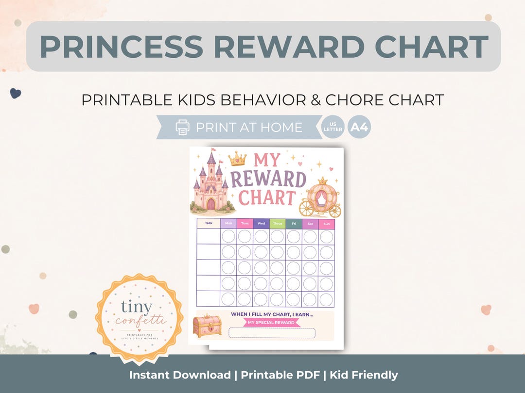 Princess Reward Chart for Kids Printable | Princess Chore Chart ...