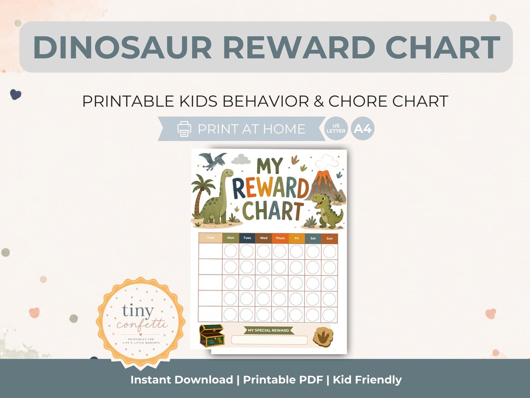 Dinosaur Reward Chart for Kids Printable | Dino Chore Chart | Behavior ...