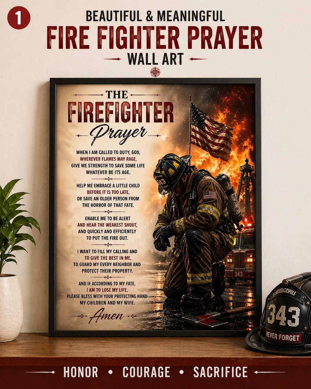 Firefighter Prayer Wall Art, Courageous Fireman Tribute (instant ...