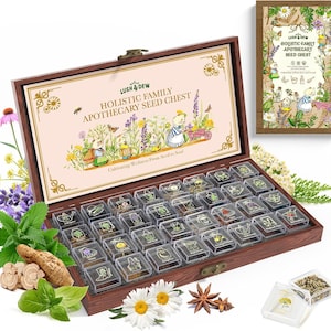 Heirloom-Kräutersamen-Kit, 32 Sorten Nicht-GVO-Medizin-Kochgarten-Truhe