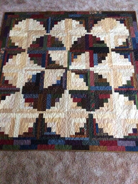 Homemade Quilt Log Cabin Quilt Scrappy Quilt Log Cabin Wall Etsy