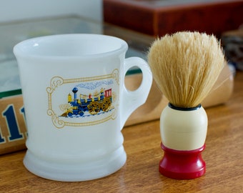 Avon Locomotive Milk Glass Shaving Mug With Brush