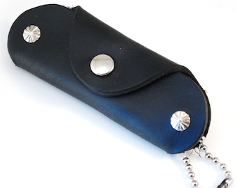 Navy Blue Horween Chromexcel Slim Leather Key Case