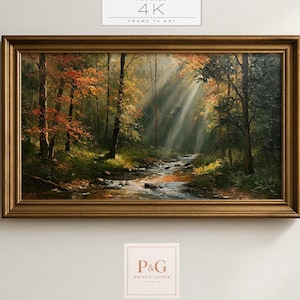 Autumn Forest Stream Fall Oil Painting Samsung Frame TV Art (Digital Download)