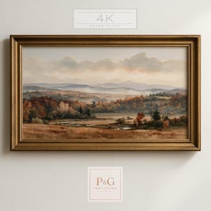 Vintage Watercolor Autumn Landscape, Samsung Frame TV Art, Fall Valley Painting (Digital Download) 632