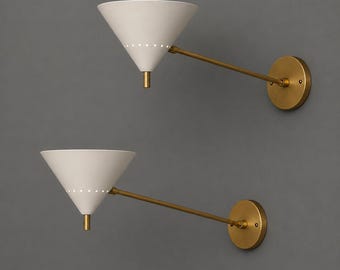 Brass Wall Sconce, Cone Shade Wall Light, Modern Brass Wall Lamp, Bedroom Bedside Lighting, Bathroom Vanity Light, Handmade Wall Fixture
