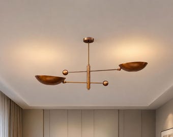 Antique Brass Sputnik Chandelier | Mid Century Modern Pendant Light Fixture