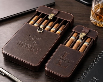 Estuche de cuero personalizado para puros con bandeja extraíble, caja de almacenamiento con iniciales personalizadas, estuche de viaje marrón con cierre.