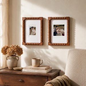 Wooden Beaded Bobbin Picture Frames, Vintage Instax Mini Photo Frame for Couple Memory Display, Timeless Home Decor Accent, Tabletop & Wall