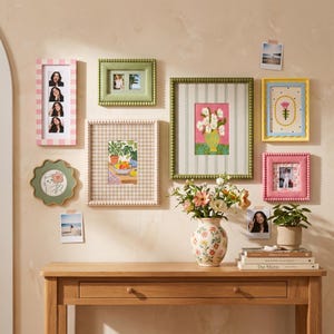 Colorful Eclectic Picture Frame Collection, Whimsical Gallery Wall Decor, Mixed Shape Wavy Beaded Photo Frame for Playful Cottage Home Decor