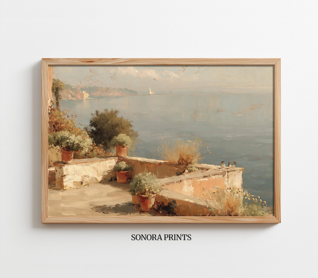 Mediterranean Terrace Print, Vintage Coastal Printable Wall Art - Etsy