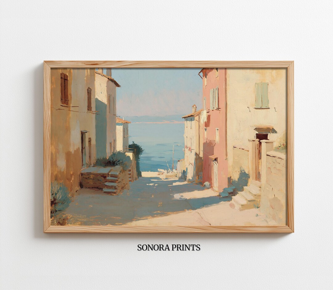 Mediterranean Seaside Street Print | Coastal Village Printable Wall Art ...
