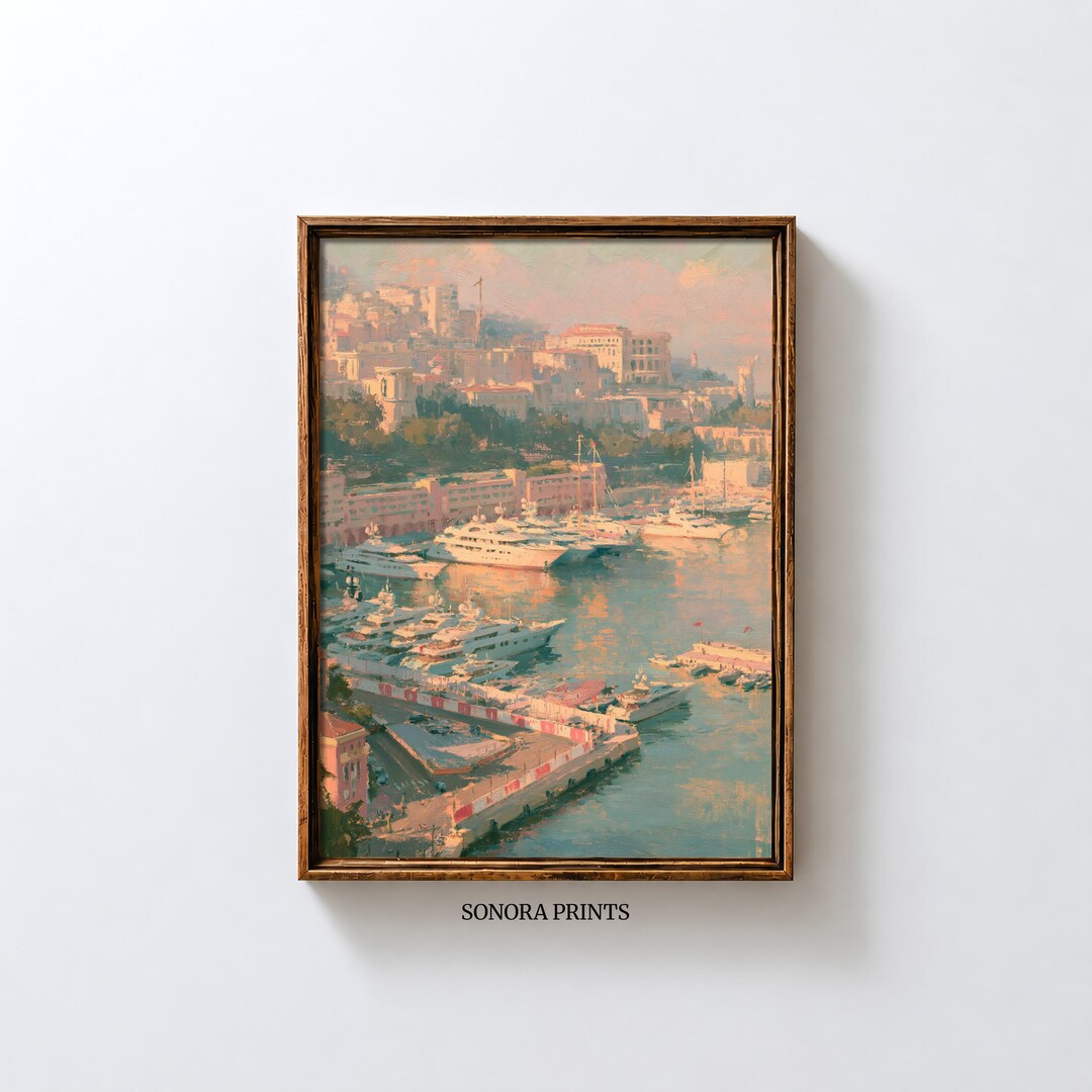 English Riviera Print Riviera Harbor Printable Wall Art | Vintage Yacht Marina Print - Etsy