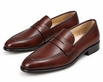 Mocassini da uomo in pelle bordeaux, scarpe eleganti marroni, scarpe classiche slip-on da matrimonio per uomo