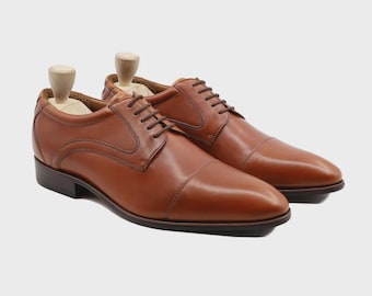 Handmade Brown Leather Oxford Shoes for Men – Classic Plain Toe Dress Shoes