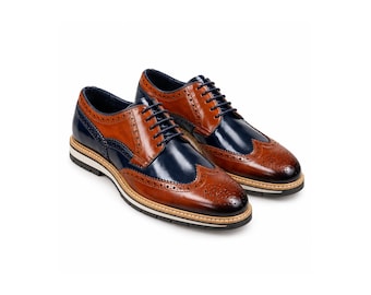 Chaussures Oxford Richelieu en cuir marron faites main, sur mesure, pour tenue de mariage formelle
