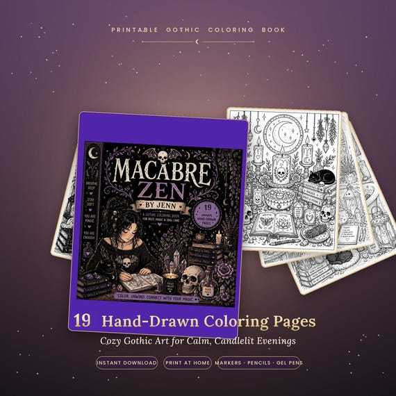 Cozy Gothic Coloring Book | 19 Hand-Drawn Pages for Calm Evenings (PDF Download)