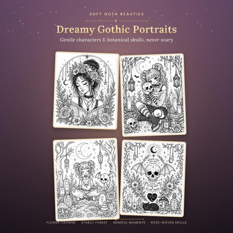 Cozy Gothic Coloring Book | 19 Hand-Drawn Pages for Calm Evenings (PDF Download) image 6