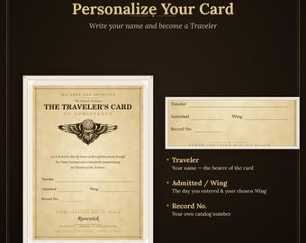 Traveler's Archive Card | Dark Academia Printable Artifact | Antique Admittance Certificate | Celestial Collectible | Instant Download