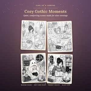 Cozy Gothic Coloring Book | 19 Hand-Drawn Pages for Calm Evenings (PDF Download) image 4