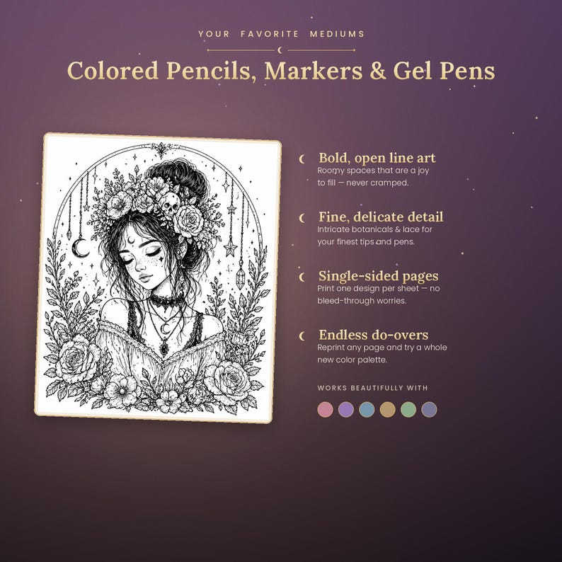Cozy Gothic Coloring Book | 19 Hand-Drawn Pages for Calm Evenings (PDF Download) image 7