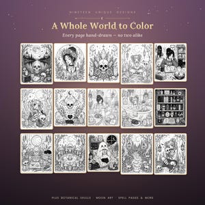 Cozy Gothic Coloring Book | 19 Hand-Drawn Pages for Calm Evenings (PDF Download) image 2