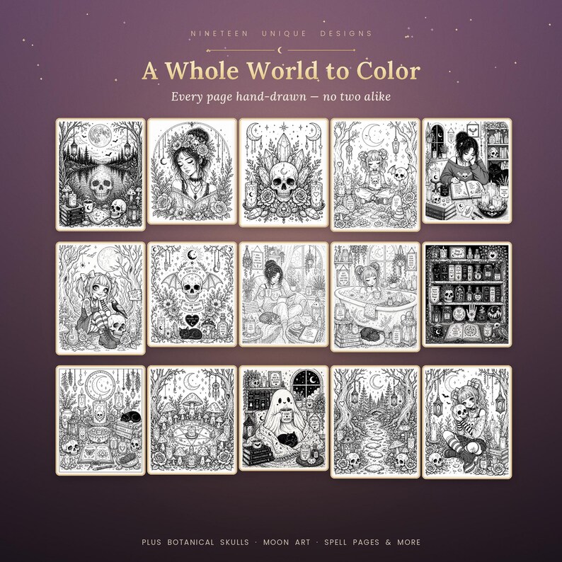 Cozy Gothic Coloring Book | 19 Hand-Drawn Pages for Calm Evenings (PDF Download) image 2