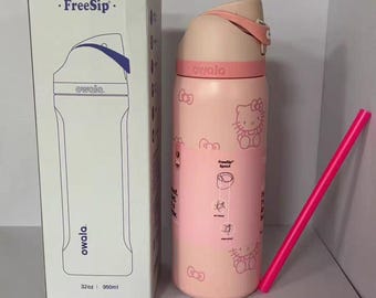 Hello Kitty Owala 32OZ Water Bottle – Leak-Proof Stainless Steel Flask with Push Button Lid, Keeps Drinks Cold/Hot for Girls & Teens