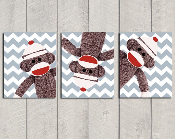 Nursery Art Print Set - Sock Monkey