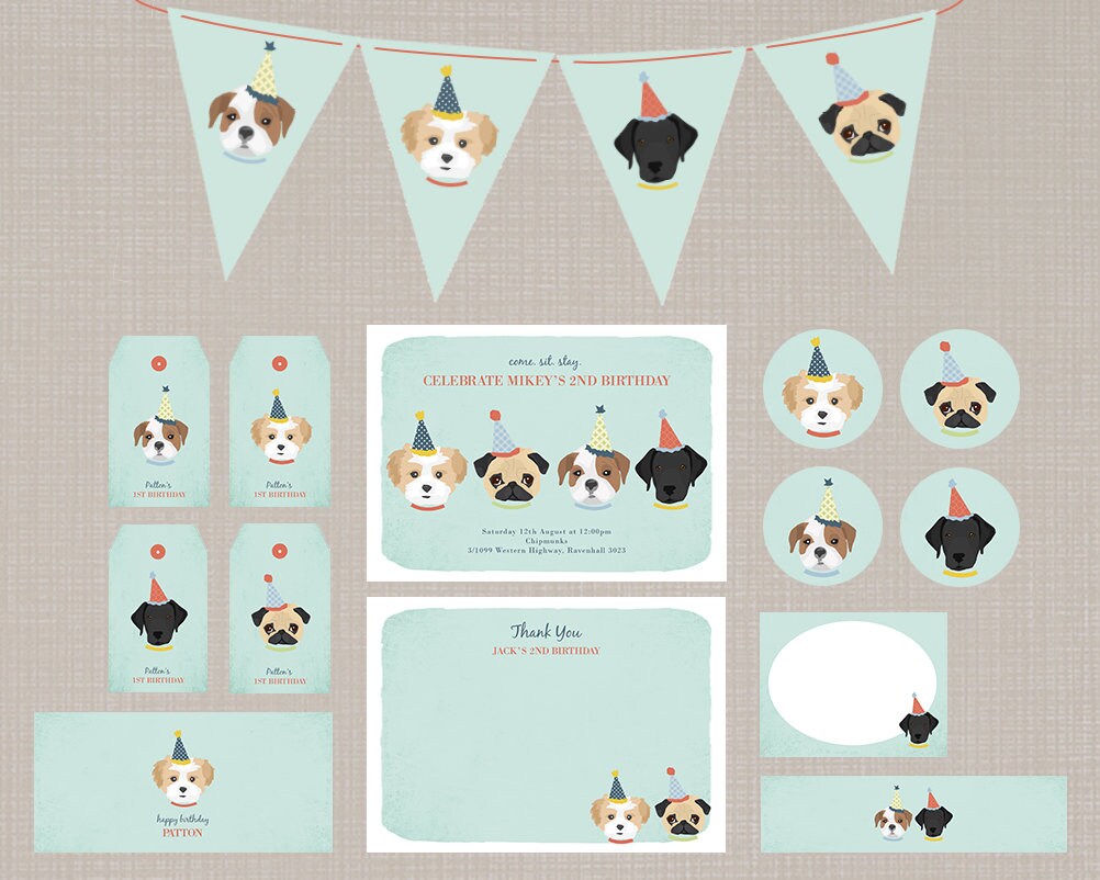 Dog Theme Birthday Party Decor Set - Printable