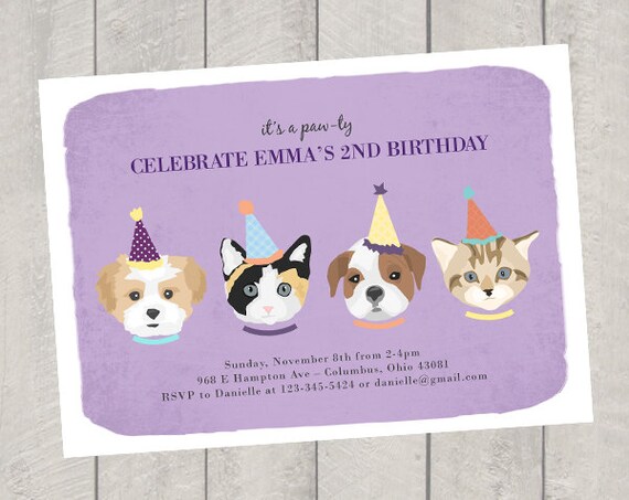 Chat Et Chien Theme Anniversaire Invitation Invitation Etsy France