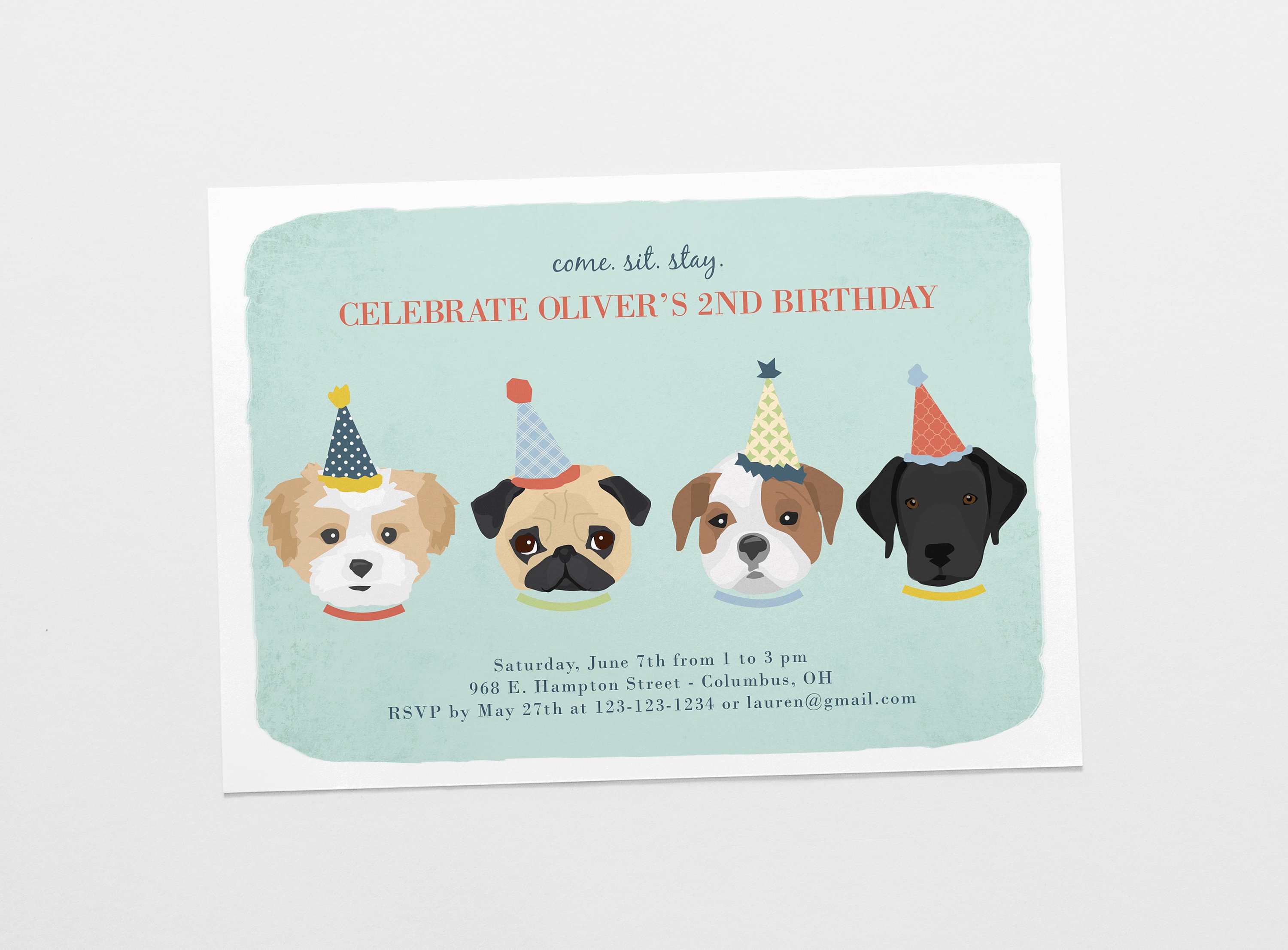 Dog Theme Birthday Invitation - Children's Puppy Dog Birthday Inv…