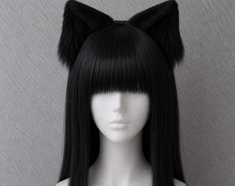 Diadema con orejas de gato peludas – Orejas de cosplay Nekomimi, diadema Kawaii de piel sintética, accesorios de anime Kemonomimi, lindas orejas peludas