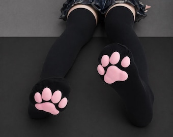 Cat Paw Thigh High Socks – Kawaii Anime Stockings, Cute Paw Pad Over Knee Socks, Catgirl Cosplay Accessories, Furry Outfit Socks