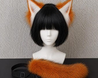 Set vossenoren en -staart – harige cosplayhoofdband, dierenorenkostuum, schattige vossenwolfoutfit, festival- en Halloween-cosplayaccessoire