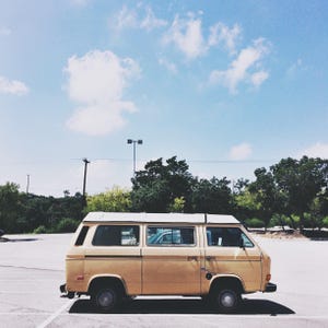 story on wheels // photography, texas photograph. colorful photograph, vw art print, square print, boho wall art, boho, decor, bohemian image 1