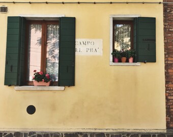 a coat of yellow paint, murano, photography, murano photograph, italy photograph, art print, square print, yellow, giclee, print, italy art