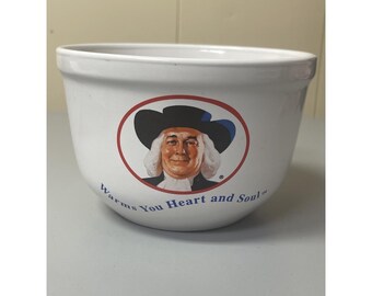 Tazón de avena Quaker Oats, "Calienta tu corazón y tu alma", Vintage 1999 Blanco